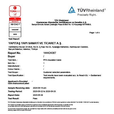 PFA izoleli kabloların PFAS içeriği analizi test raporu