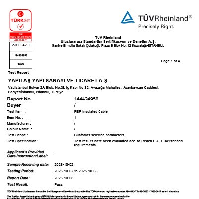 FEP izoleli kabloların PFAS içeriği analizi test raporu